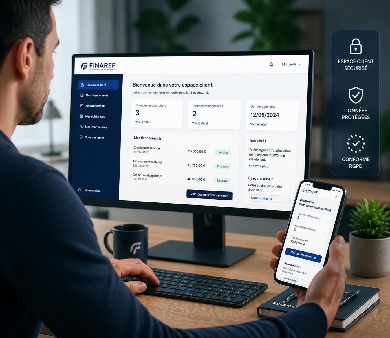 connectez-vous à votre espace client finaref pour accéder rapidement à vos comptes, gérer vos crédits en ligne en toute simplicité et suivre vos remboursements en temps réel.
